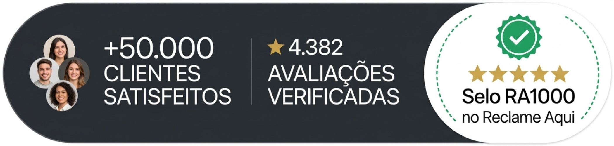 +50.000 clientes satisfeitos · 4.382 avaliações verificadas · Selo RA1000 no Reclame Aqui